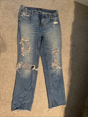 Abercrombie Distressed Women's Blue Ripped Straight-Leg Jeans